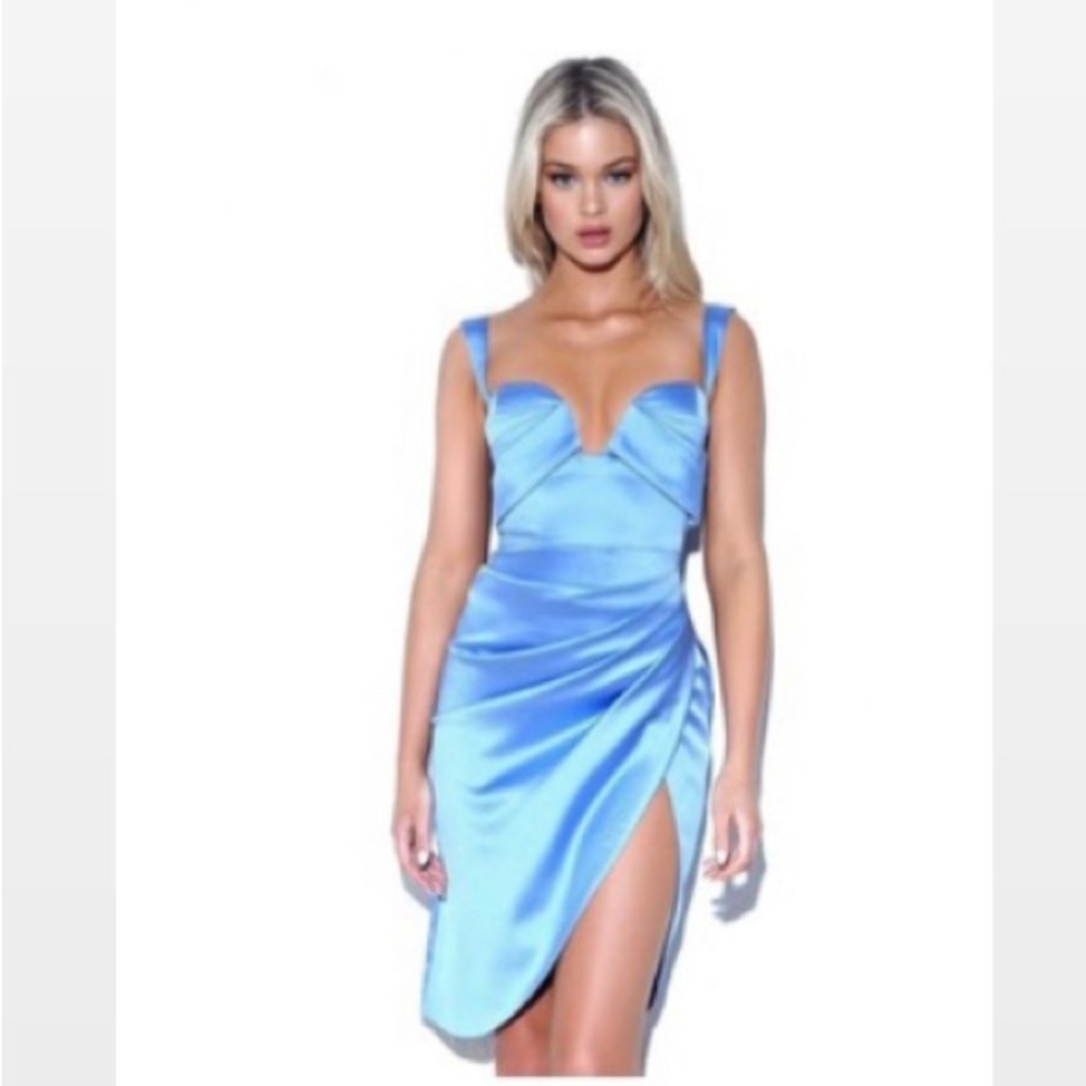 Brand New - Lilian Blue High Slit Satin Dress
